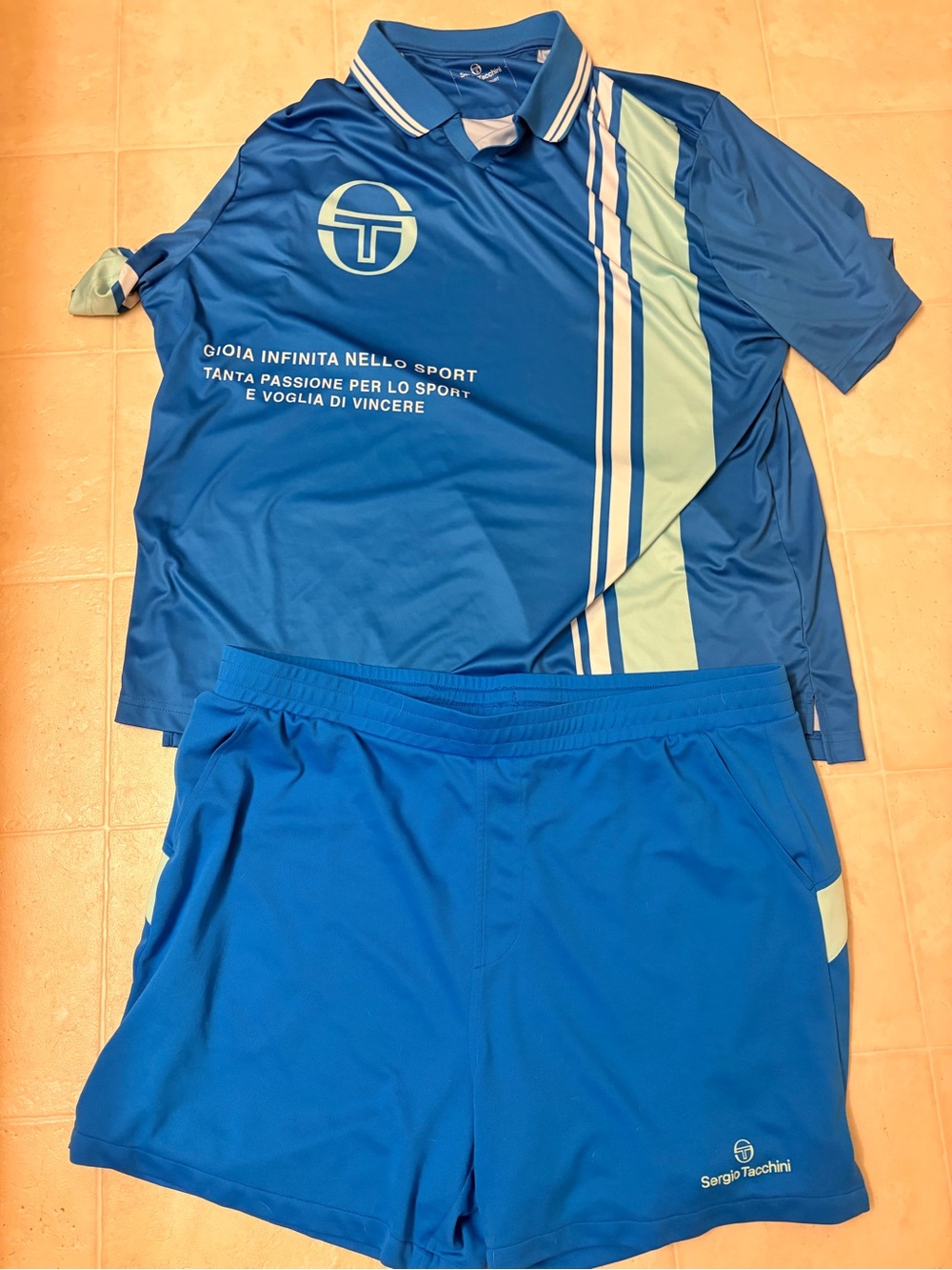 Sergio Tacchini Blue and Light Green Men's Athletic Shorts Set